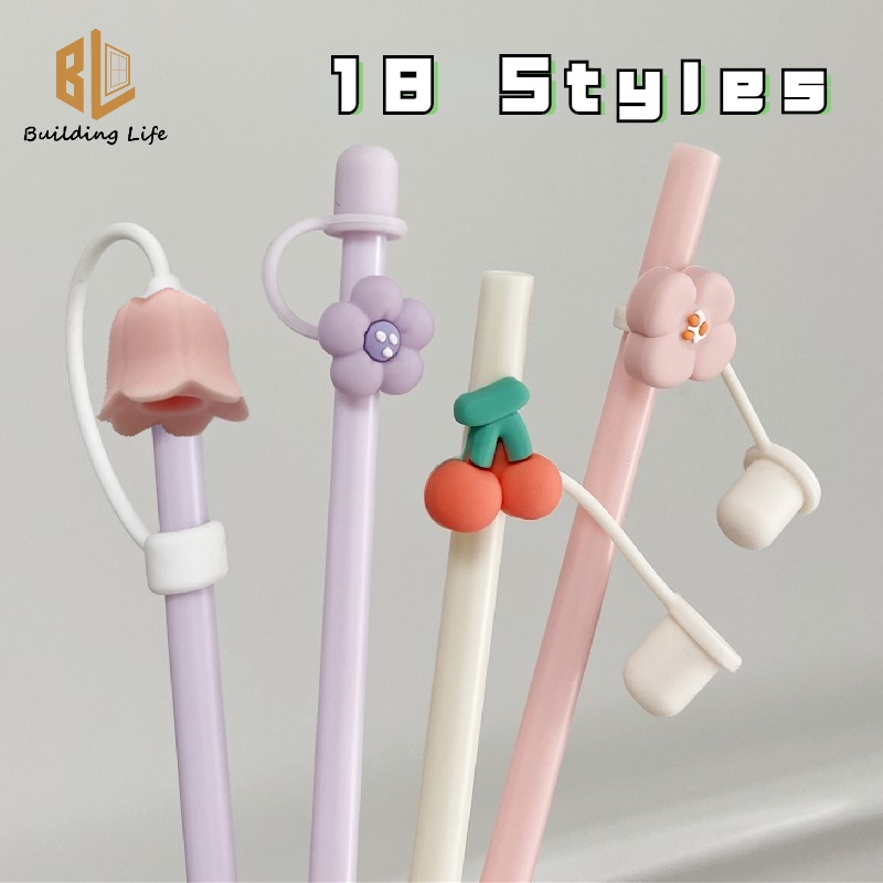 18 รูปแบบ! ฝาปิดหลอดดูดน้ํา ซิลิโคน กันฝุ่น ลายดอกไม้ เชอร์รี่ ออสแมนทัส สีม่วง ขนาดเล็ก 7-8 มม. อุปกรณ์เสริม สําหรับหลอดดูดน้ํา Starbucks Stanley