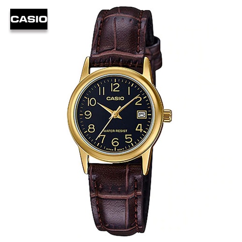 นาฬิกา ข้อมือ ผู้หญิง Casio สายหนัง รุ่น LTP-V002GL-1BUDF - หน้าดำ
