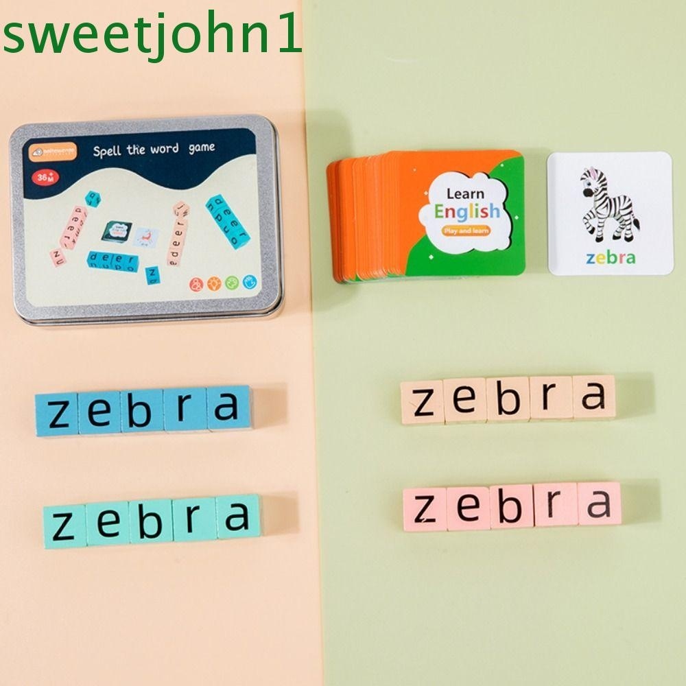Sweetjohn ของเล่นบล็อกไม้ รูปตัวอักษร Spell The Word Game น่ารัก สีสันสดใส สําหรับเด็ก