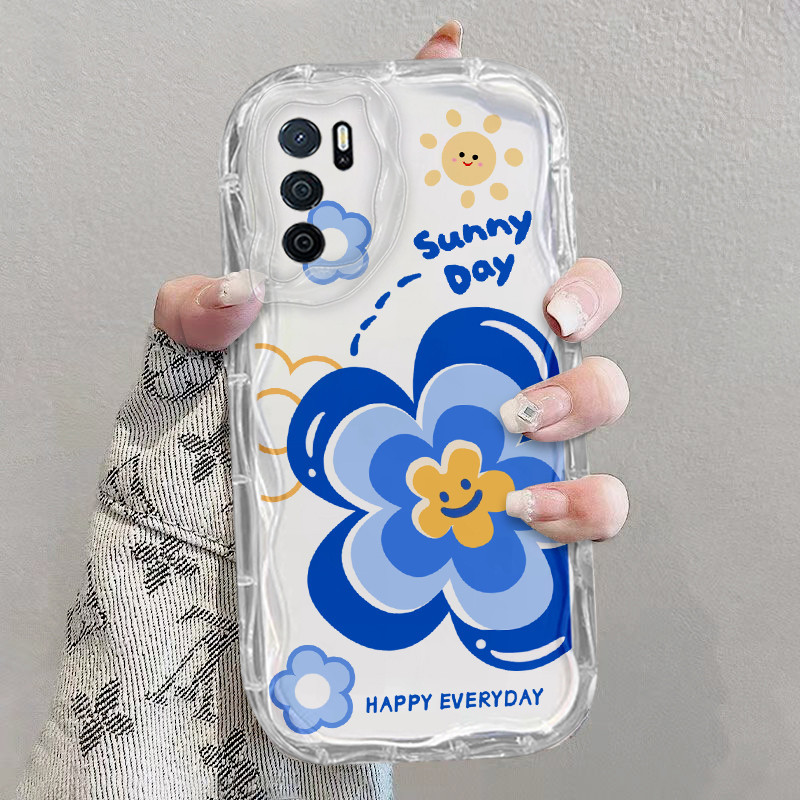 เคส Oppo A16 เคสโทรศัพท์ใส ความรู้สึกสูง หยักแมว ดอกไม้ ใส เคสโทรศัพท์ tpu นิ่ม เคสใส ลายครีม