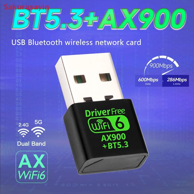 {Sakurasayin} AX900 WiFi 6 USB 5.3 Adapter 2in1 Dongle Dual Band 2.4G&5GHz USB WiFi Network Wireless