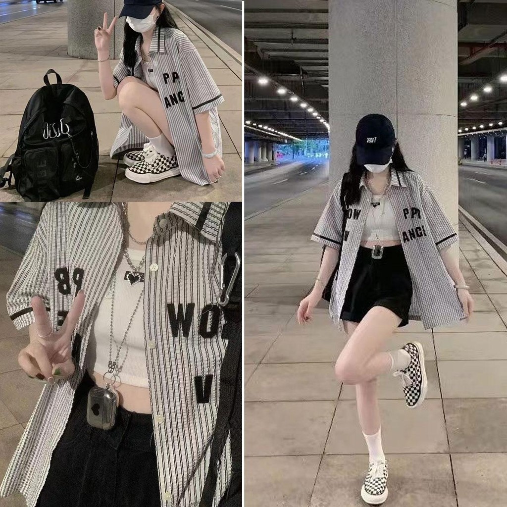 เสื้อเบลาส์ผู้หญิงโอเวอร์ไซส์ ลายทาง สไตล์เรโทร ใส่สบาย คุ้มค่าทุกโอกาส