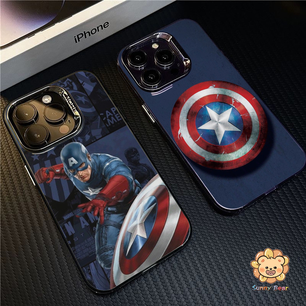 เคสไอโฟนiPhone 18 Pro Max 17กัปตันอเมริกาSimple สีทึบ Frosted Electroplate เลนส์ป้องกันเคสโทรศัพท์สําหรับ iPhone 18 Pro Max 17 16 15 11 7plus 14 12 13 7 8 Plus XR XS