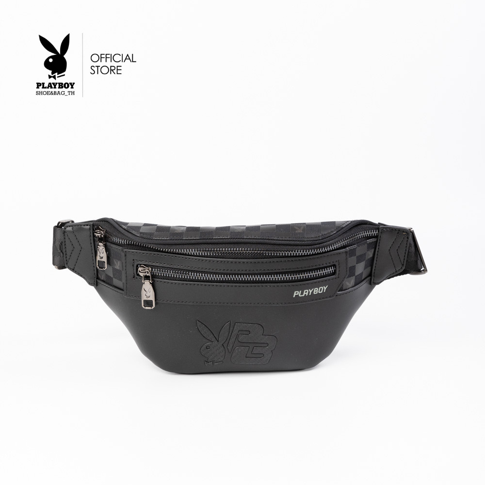 Playboy รุ่นMetro Men's Chest bag กระเป๋าคาดอกคาดเอวผู้ชาย รหัส ST-B251PBM304-BK  ดีไซน์สกรีนยาง Logo สีCarbon Black