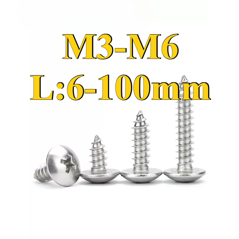 304 สแตนเลสหัวแบนขนาดใหญ่แตะตัวเอง, สกรูไม้, สกรูแตะตัวเอง M3/M3.5/M4M4.2/M5/M6 * L6-100mm (DM) (Y6)