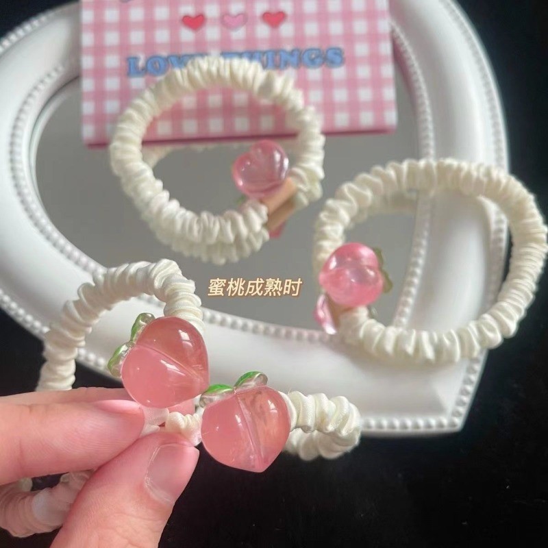 สีชมพูพีชผมแหวน Influencer ins เชือกผมน่ารักสาวหัวใจหัวเชือกหวาน Mori สไตล์ขนาดเล็ก Scrunchy แหวน All-Match ยางรัด