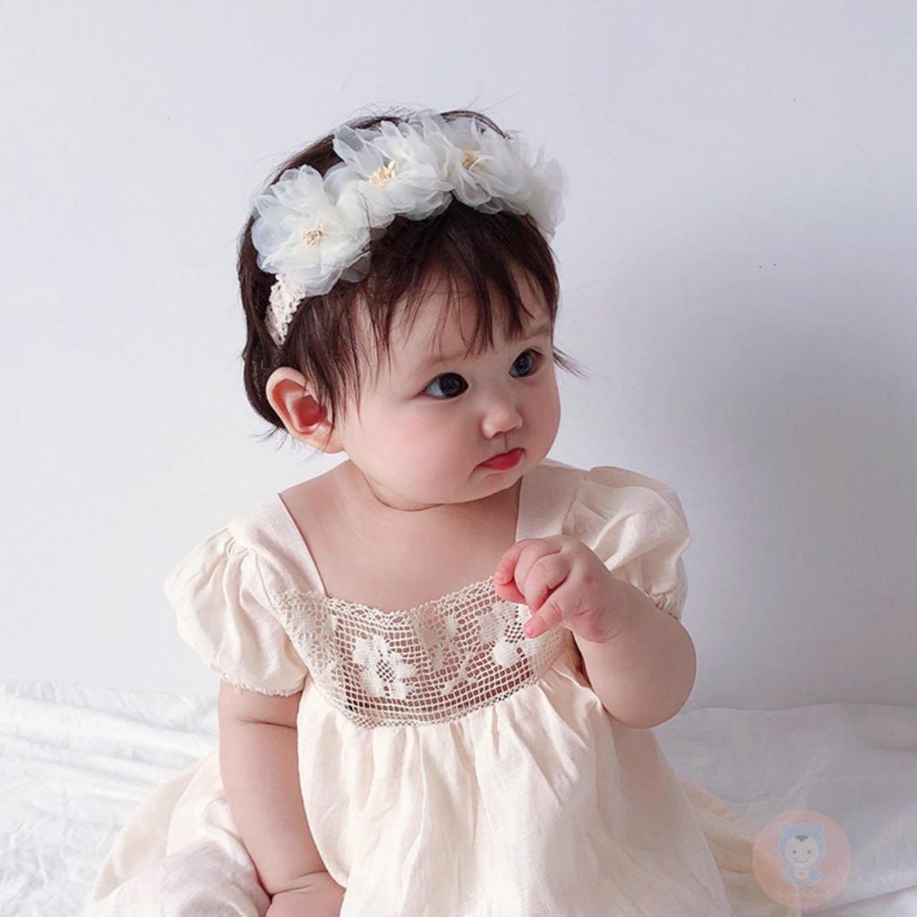 Laa6-baby Baptism ที่คาดผมลูกไม้ยืดหยุ่นที่คาดผมดอกไม้ชีฟอง