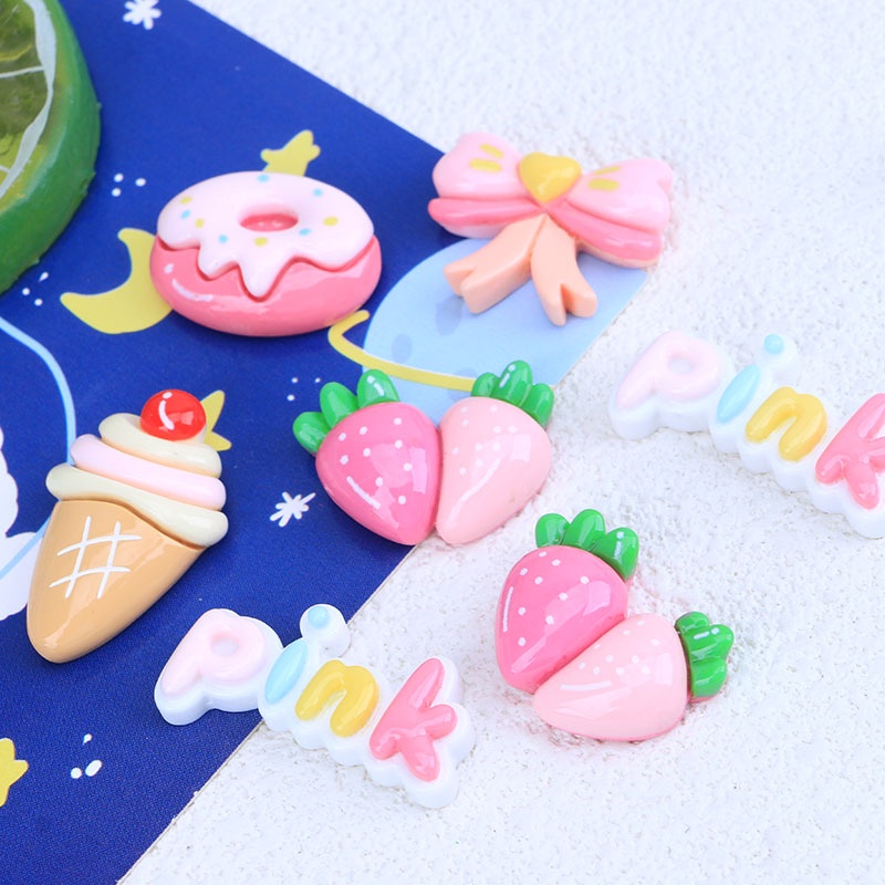 การ์ตูนการ์ตูน Bowknot สตรอเบอร์รี่โดนัทสไตล์ใหม่ Candy ของเล่น diy ตู้เย็นสติกเกอร์ Hairpin เครื่องประดับวัสดุเรซิ่นอุปกรณ์เสริม
