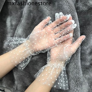 Mxfashione ถุงมือผ้าลูกไม้ แบบเต็มนิ้ว ยืดหยุ่น กันแดด อุปกรณ์เสริม สําหรับขับขี่ งานแต่งงาน