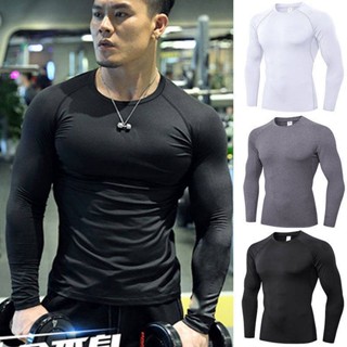 Sports Tights Mens Long-Sleeved Sports Student Autumn Training Wear Basketball Slim Elastic Quick Drying Clothes Compression Workout Clothes KvO6