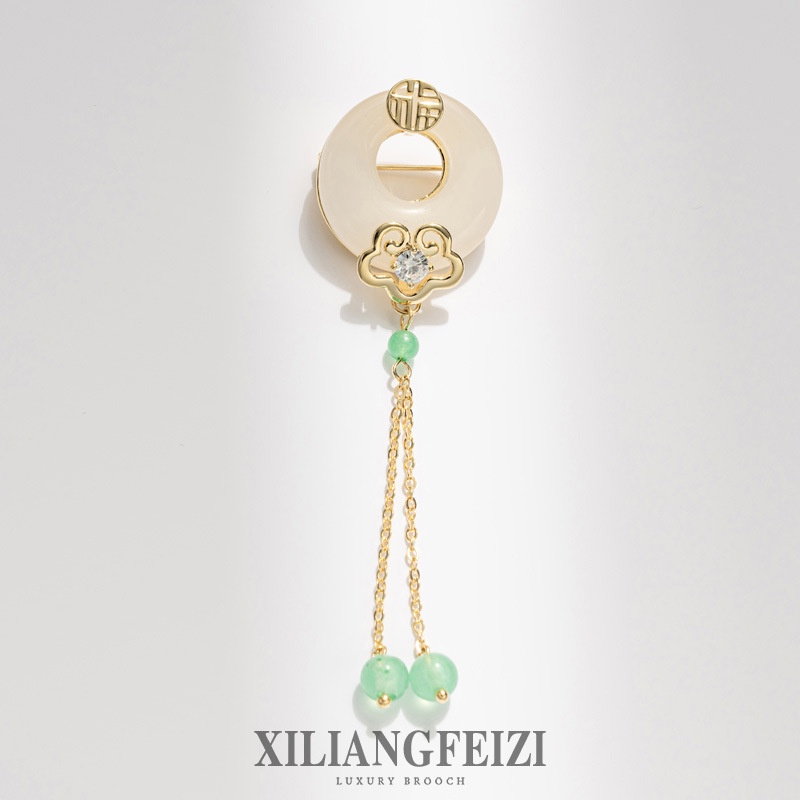 เข็มกลัดวงแหวนหยกขาว สไตล์จีนโบราณ เครื่องประดับเสื้อผ้าสง่างาม ของขวัญผู้หญิง ตกแต่งแฟชั่น