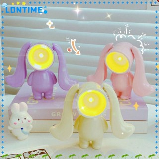 Lontime โคมไฟตั้งโต๊ะ LED พลาสติก ลายการ์ตูนกระต่าย ปรับได้ สีพื้น ของขวัญคริสต์มาส สําหรับเด็ก