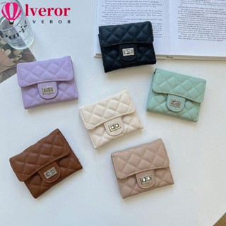 Lveror กระเป๋าสตางค์ ใบสั้น หนัง PU ขนาดเล็ก ใส่เหรียญได้ สีพื้น แฟชั่นสําหรับสตรี