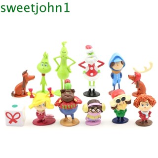 Sweetjohn ฟิกเกอร์ PVC รูปกรินช์ ขนาด 3-9 ซม. สําหรับตกแต่งบ้านตุ๊กตา คริสต์มาส 12 ชิ้น ต่อล็อต