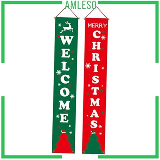 [Amleso] ป้ายแบนเนอร์ Welcome ลาย Merry Christmas สําหรับตกแต่งบ้าน เทศกาลคริสต์มาส