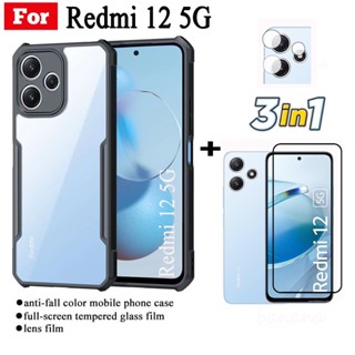 3in1 เคสโทรศัพท์มือถือ กันตก ฟิล์มกระจกนิรภัย ฟิล์มเลนส์ สําหรับ Redmi 12 5G Redmi 12 4G Note 12S Note 12 4G 5G Note 12 Pro