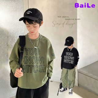 [Baile Little Forest] เสื้อยืดแขนยาว สไตล์ฤดูใบไม้ร่วง สําหรับเด็กผู้ชาย