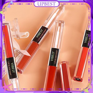 ♕ Vibely Double Head Lip Glaze With Raincoat Base Liquid Shaping Water Light ลิปสติกแก้วใส Long Lasting Lip Makeup 6 แบบ UPBEST