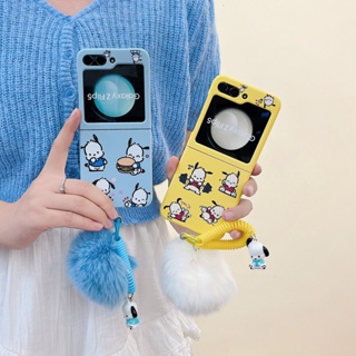 เคสโทรศัพท์มือถือแบบแข็ง กันกระแทก ลายการ์ตูน Pochacco พร้อมสายโซ่คล้อง สําหรับ Samsung Galaxy Z Flip5 5G Z Flip 3 Flip 4