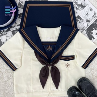 Sanchi พร้อมส่ง ชุดยูนิฟอร์มแขนสั้น ลาย North Sakura jk Sailor Suit สําหรับผู้หญิง