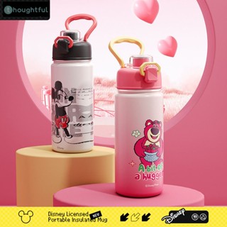 600ml Disney Mickey Mouse สตรอเบอร์รี่หมีเด็กกระติกน้ำร้อนแก้วแบบพกพา 316 สแตนเลสการ์ตูนน่ารักขวดน้ำความจุขนาดใหญ่ TH