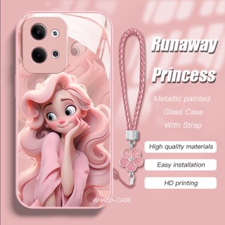 【Runway Princess 】เคส OPPO Reno7Z 5G 8T 8Z 8Pro A77โทรศัพท์มือถือแบบแก้ว โลหะ พร้อมสายคล้องมือ สําหรับ A78 A9 A5 FindX5Pro