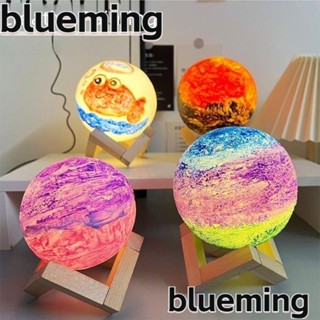 Blueming2 โคมไฟ LED รูปดวงจันทร์ ใช้แบตเตอรี่ พร้อมขาตั้ง เพ้นท์มือ ทนทาน สําหรับตกแต่งข้างเตียงนอน DIY