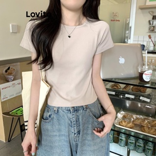 Lovito เสื้อยืดลําลอง เรียบง่าย สําหรับผู้หญิง LNE24088 (สีกากีอ่อน)