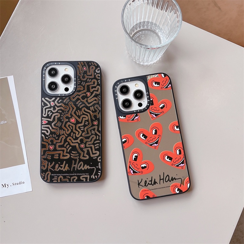 Casetifg เคสโทรศัพท์มือถือซิลิโคน TPU แข็ง กันกระแทก ลายแบรนด์ Keith Haring Love Heart พร้อมกล่อง คุณภาพสูง สําหรับ iPhone 15 14 11 12 13 Pro Max