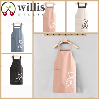 Willis ผ้ากันเปื้อน PVC กันน้ํามัน พร้อมกระเป๋า ผ้ากันเปื้อนครัว เครื่องแบบ ลายหมีน้อย กันน้ํา ผ้ากันเปื้อนทําอาหาร ครัว