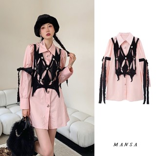 MANSA pink dress ชุดเกาหลี ชุดเดรสสั้น