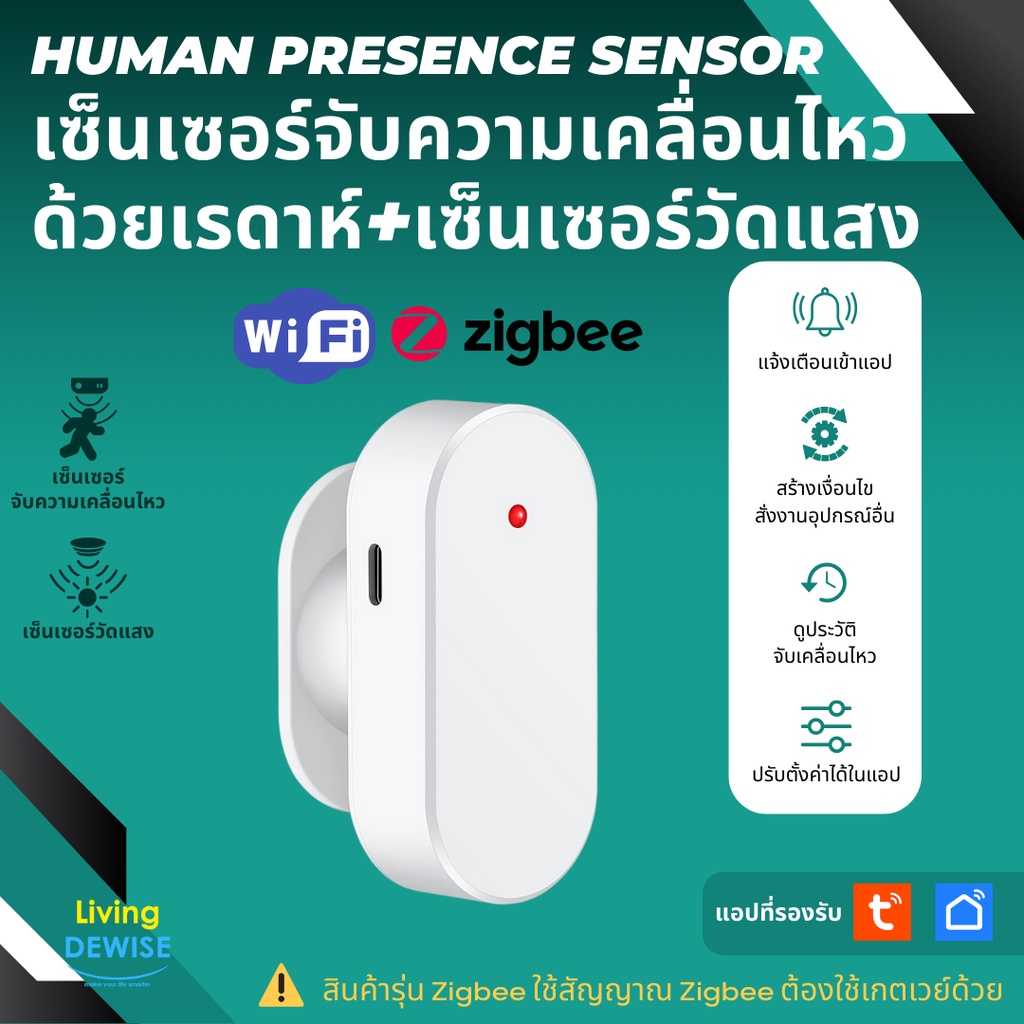 Tuya เซ็นเซอร์ตัวจับความเคลื่อนไหว Wi-Fi/Zigbee (ZG-205Z/B, ZG205W/B) แบบเรดาห์ พร้อมเซ็นเซอร์วัดแสง Human Presence S...