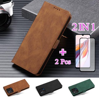 2 IN 1 เคสหนัง เซรามิค กันรอยหน้าจอ พร้อมช่องใส่บัตร สําหรับ Redmi 12C