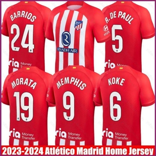 Yp2 2023-2024 เสื้อยืดลําลอง แขนสั้น พิมพ์ลาย Atletico Madrid Barrios De Paul Koke Morata Memphis พลัสไซซ์ PY2