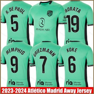 Qy 2023-2024 เสื้อยืดลําลอง แขนสั้น พิมพ์ลาย Atletico Madrid Third Away Jersey Memphis Koke Morata De Paul Griezmann พลัสไซซ์