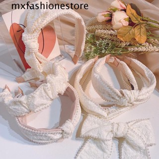 Mxfashione ที่คาดผม ประดับมุก โบว์ กันลื่น สีขาว อินเทรนด์ สําหรับผู้หญิง