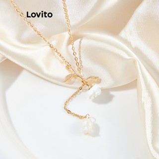 Lovito สร้อยคอไข่มุก เรียบหรู สําหรับผู้หญิง L63AD004 (สีทอง)