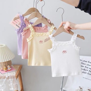 เสื้อกล้ามแขนกุด ผ้าฝ้ายบริสุทธิ์ ขนาดเล็ก ลายเชอร์รี่ แฟชั่…