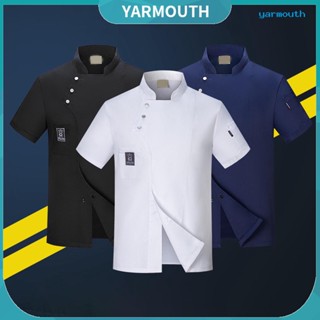 Yyr-- เสื้อเชฟแขนสั้น สีพื้น มีกระเป๋าหัวเข็มขัด พลัสไซซ์ สําหรับเชฟร้านอาหาร โรงอาหาร โรงอาหาร