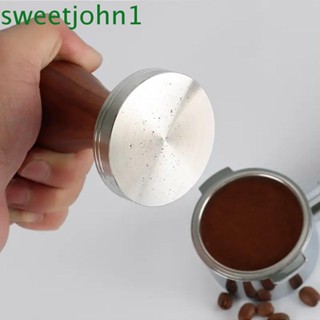 Sweetjohn ค้อนกดผงกาแฟเอสเปรสโซ่ ฐานแบน อะลูมิเนียม ด้ามจับไม้ สีดํา ขนาด 51 มม. 53 มม. 58 มม.