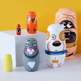 [mibum01eb] ของเล่นตุ๊กตาไม้ Matryoshka เพ้นท์มือ ของขวัญวันเกิด 6 ชิ้น