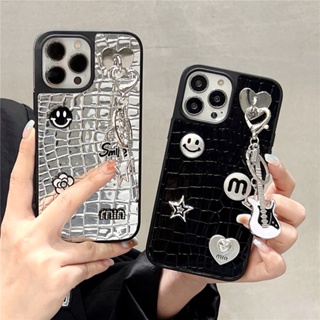 เคสโทรศัพท์มือถือหนังจระเข้ แบบนิ่ม ลายหน้ายิ้ม 3D หรูหรา สําหรับ iPhone 14 13 12 Pro Max 11 14promax 15 15promax