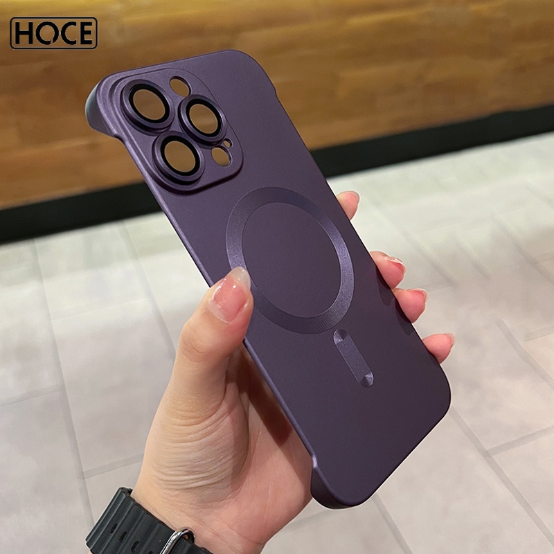 Hoce Luxury Matte Hard PC Ultra Thin Frameless เคสโทรศัพท์สําหรับ iPhone 16 15 14 13 12 11 Pro Max 11pro 15plus พร้อมเลนส์สําหรับฝาครอบแม่เหล็กกรณี