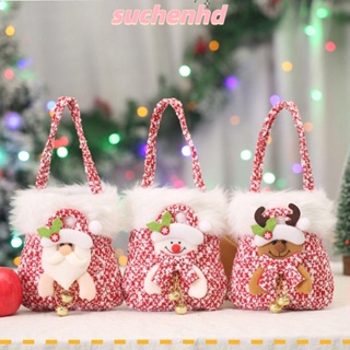 Suchenhd ถุงใส่ขนม ผ้าลินิน ลายการ์ตูนซานตาคลอส คริสต์มาส