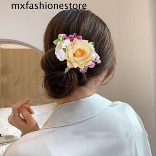 Mxfashione หวีผมผ้าไหม ดอกไม้ หรูหรา เครื่องประดับผม ของขวัญแต่งงาน โลหะผสม ผู้หญิง หวีผม