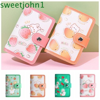 Sweetjohn กระเป๋าคลัทช์ หนัง PU ลายการ์ตูนผลไม้ แตงโม หมี แบบพกพา 22 ช่อง สําหรับใส่บัตร