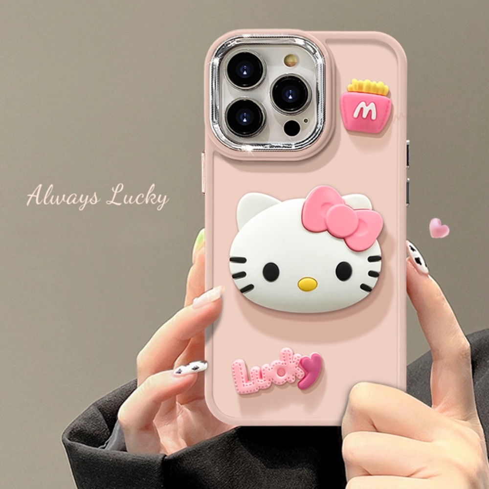 เคสโทรศัพท์มือถือ ซิลิโคนนิ่ม กันกระแทก ลายเฮลโลคิตตีนําโชค 3D สําหรับ iPhone 15 11 13 14 12 Pro MAX Plus X XR 11Pro XS MAX 7 8 Plus SE 2020 2022