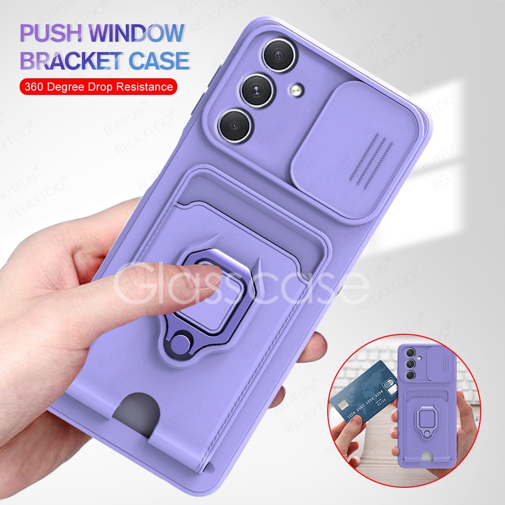 SAMSUNG สําหรับSamsung Galaxy A07 A17 A06 A16 A26 A36 A56 A05 A05s A15 A25 A35 A55 16 เคสโทรศัพท์โลหะเกราะแหวนวงเล็บStent Pushกล้องกันกระแทกป้องกันปลอกปกแข็ง