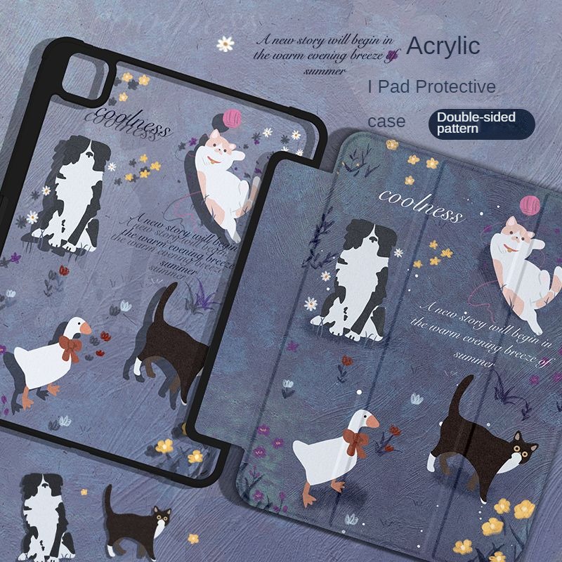 เคสอะคริลิคใส แบบนิ่ม ลายการ์ตูนสัตว์ ป้องกันงอ มีช่องใส่ปากกา สําหรับ iPad Air 4 Air5 Gen9 gen10 iP