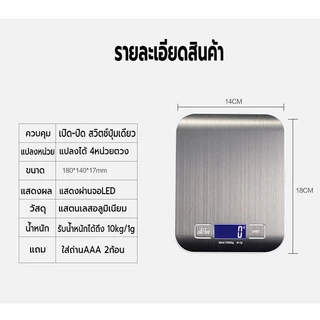 เครื่องชั่งอาหาร แบบดิจิตอล ใช้ในห้องครัว รับน้ำหนักได้ 10kg/1g วัตถุดิบ กาแฟ หน้าจอLED แถมถ่าน กันน้ำ มี4หน่วยตวง